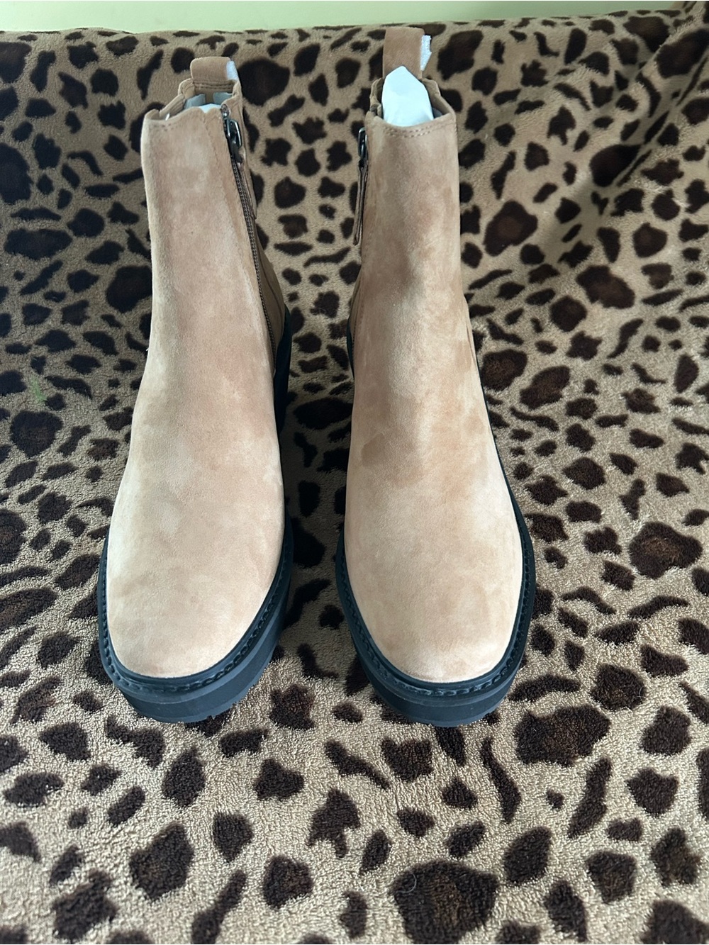 Tan Suede Ankle Boots with Black Lug Soles